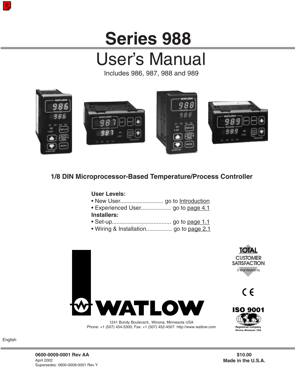 Watlow Series 988 User Manual | 153 pages