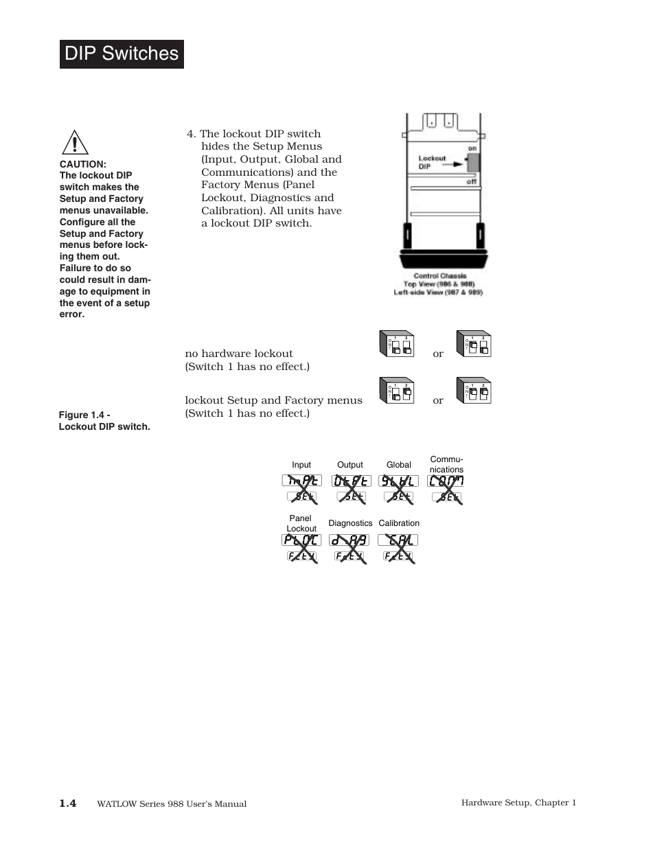 Dip switches, Inpt, Otpt | Ploc, Diag, Glbl | Watlow Series 988 User Manual | Page 10 / 153