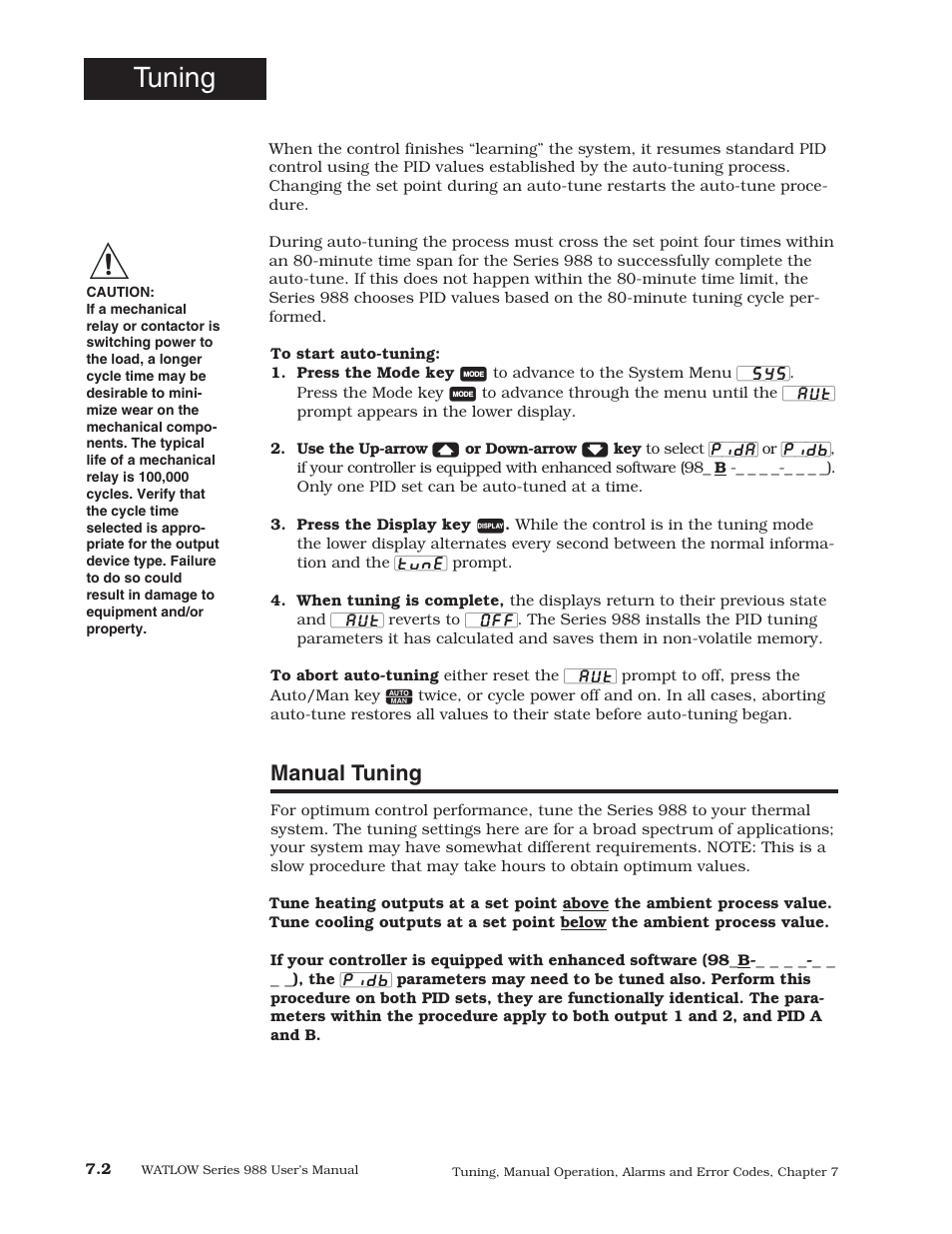 Manual tuning, Tuning | Watlow Series 988 User Manual | Page 108 / 153