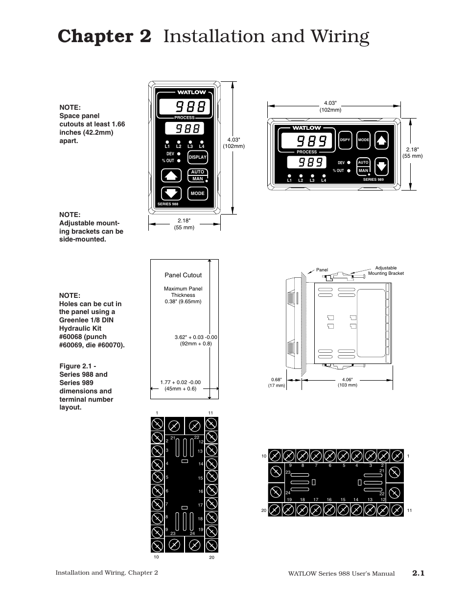 Chapter 2 installation and wiring | Watlow Series 988 User Manual | Page 11 / 153