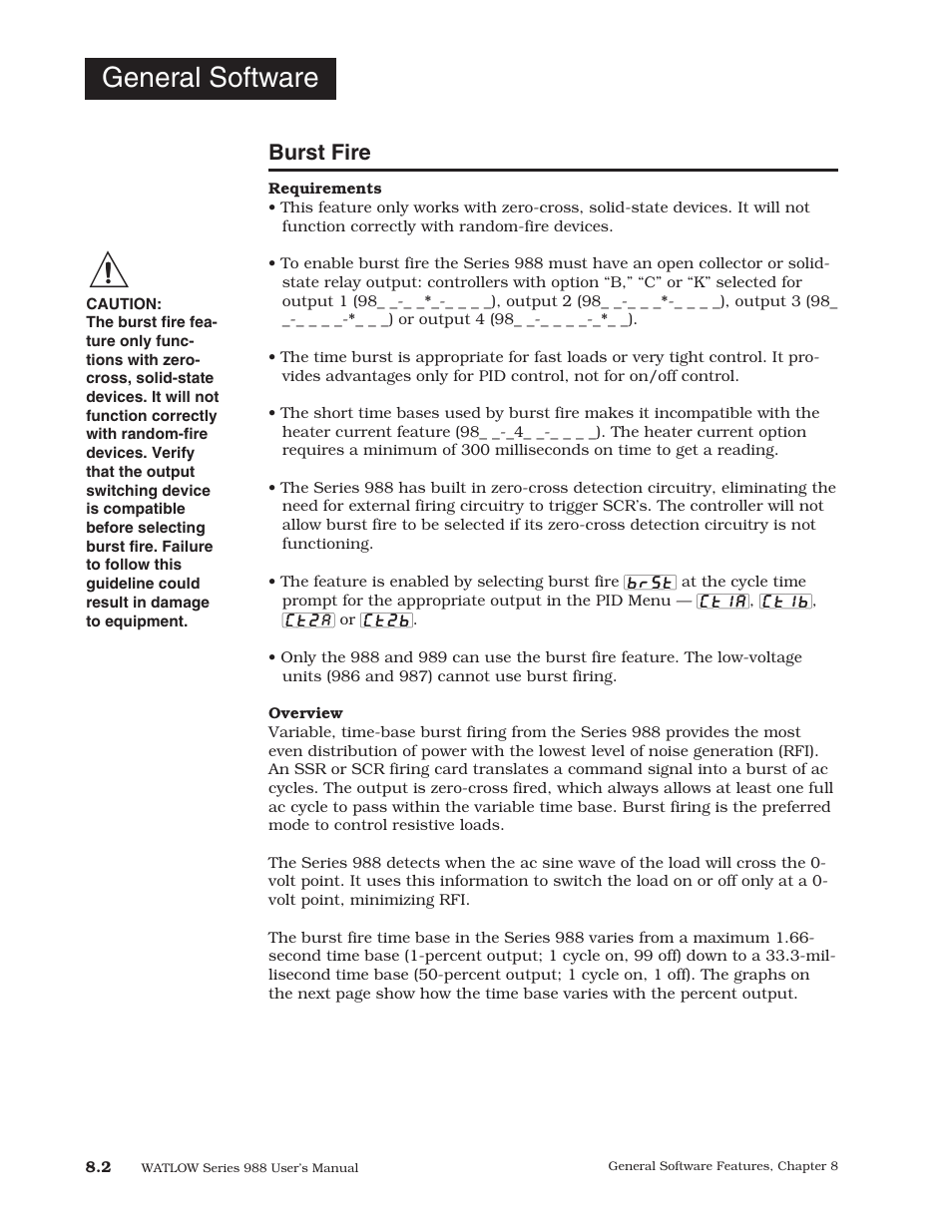 Burst fire, General software | Watlow Series 988 User Manual | Page 118 / 153