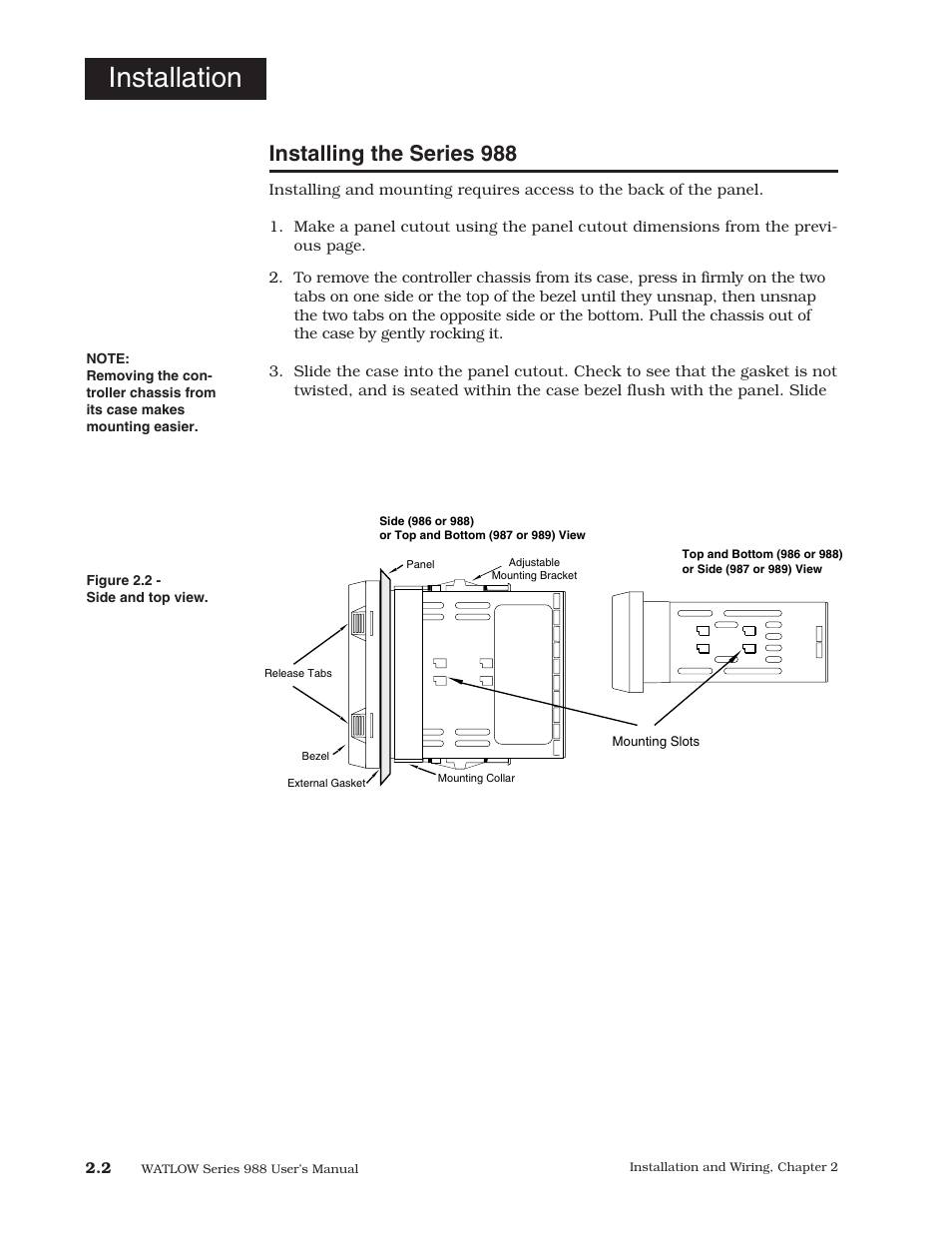 Installing the series 988, Panel cutout and dimensions, Installation | Watlow Series 988 User Manual | Page 12 / 153