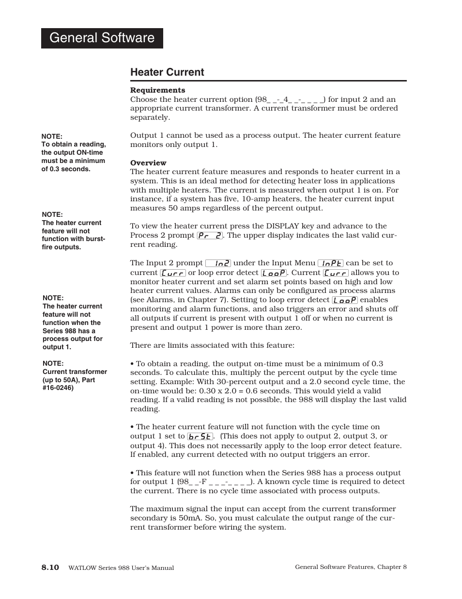Heater current, 10 heater current, General software | Watlow Series 988 User Manual | Page 126 / 153