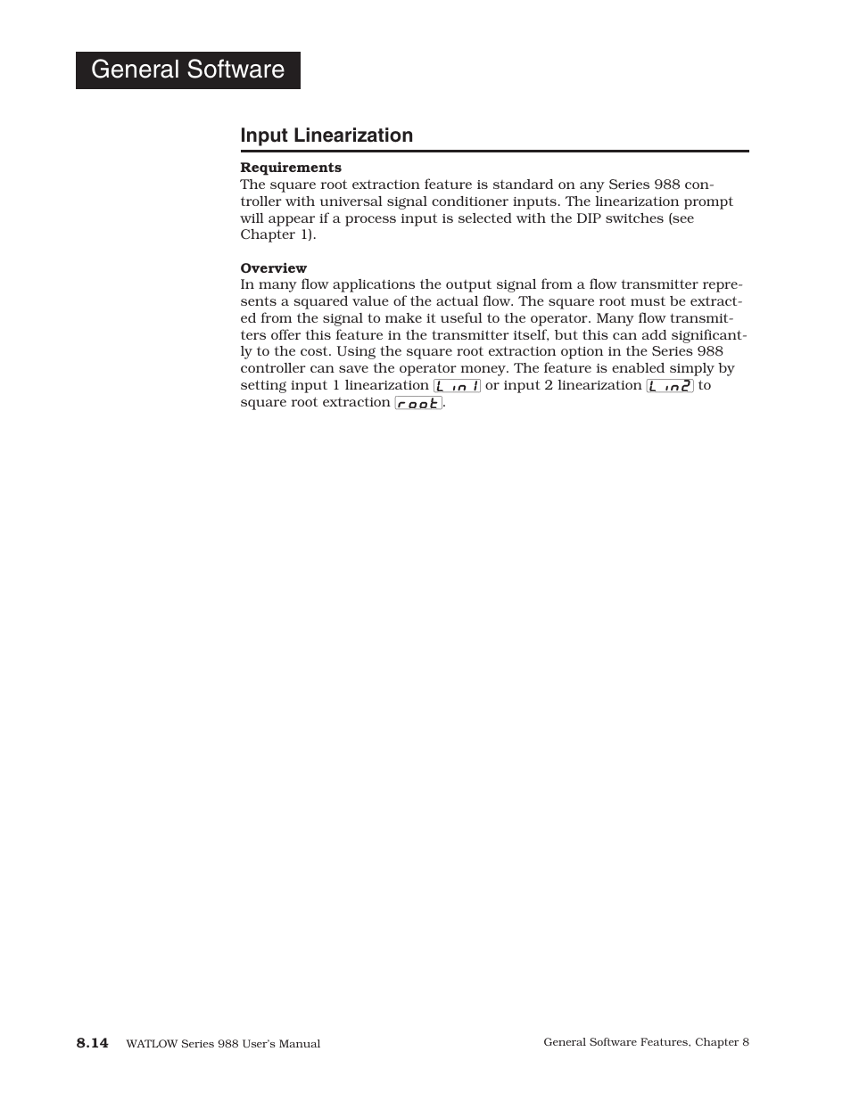 Input linearization, 14 input linearization, General software | Watlow Series 988 User Manual | Page 130 / 153