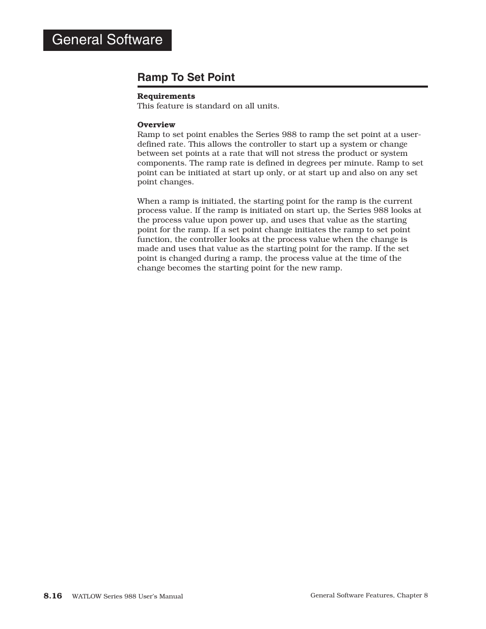 Ramp to set point, 16 ramp to set point, General software | Watlow Series 988 User Manual | Page 132 / 153