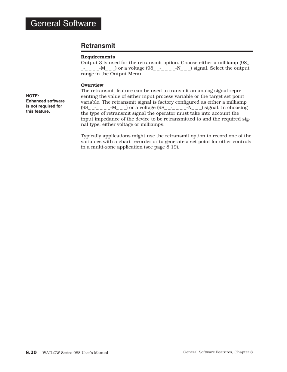 Retransmit, 20 retransmit, General software | Watlow Series 988 User Manual | Page 136 / 153