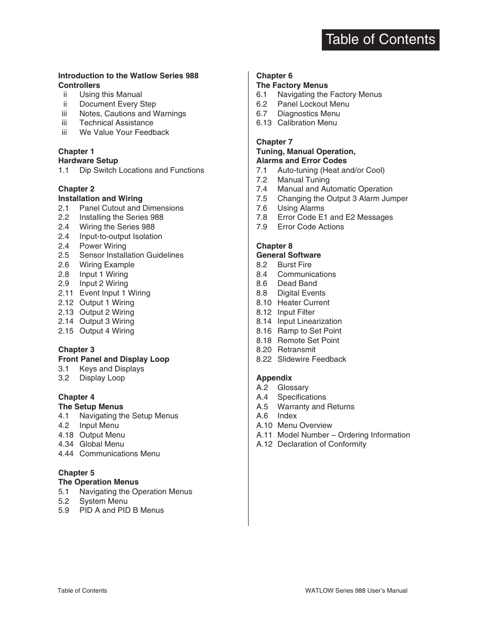 Watlow Series 988 User Manual | Page 2 / 153