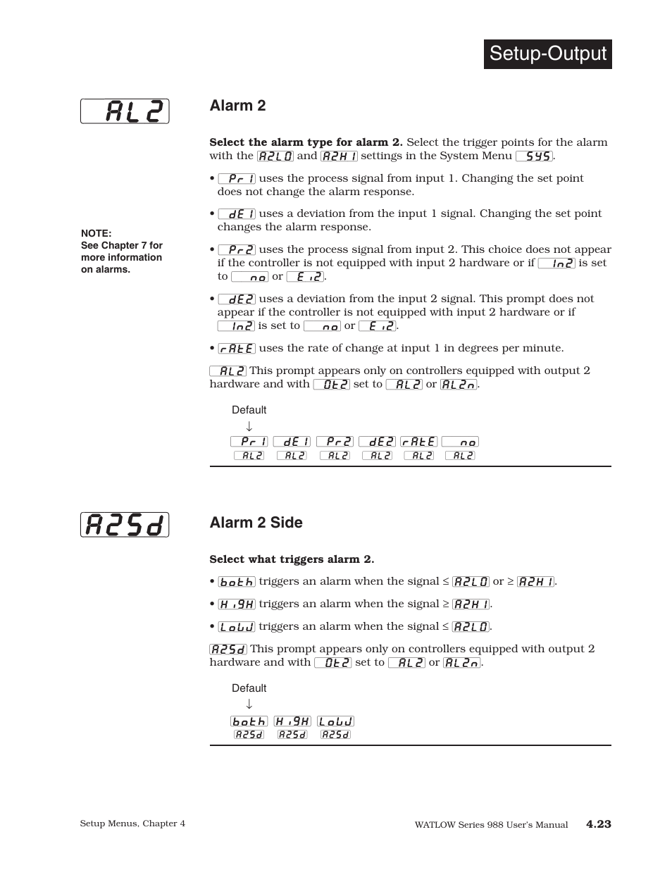 Al2] [a2sd, Setup-output, Alarm 2 | Alarm 2 side | Watlow Series 988 User Manual | Page 51 / 153