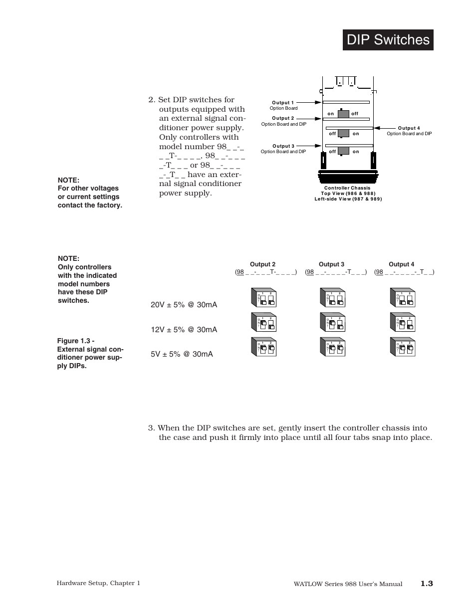 Dip switches | Watlow Series 988 User Manual | Page 9 / 153