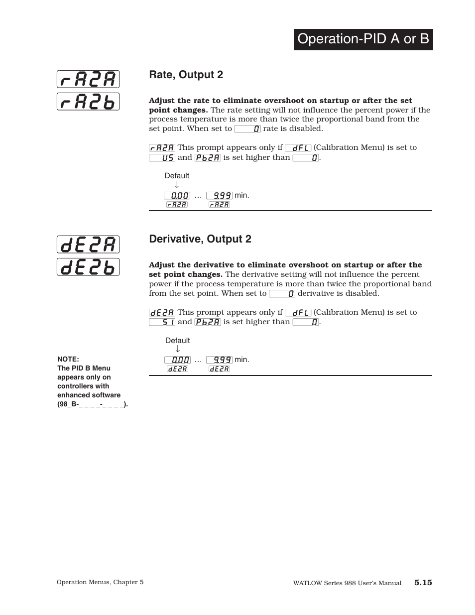 Ra2a] [ra2b] [de2a] [de2b, Operation-pid a or b | Watlow Series 988 User Manual | Page 91 / 153