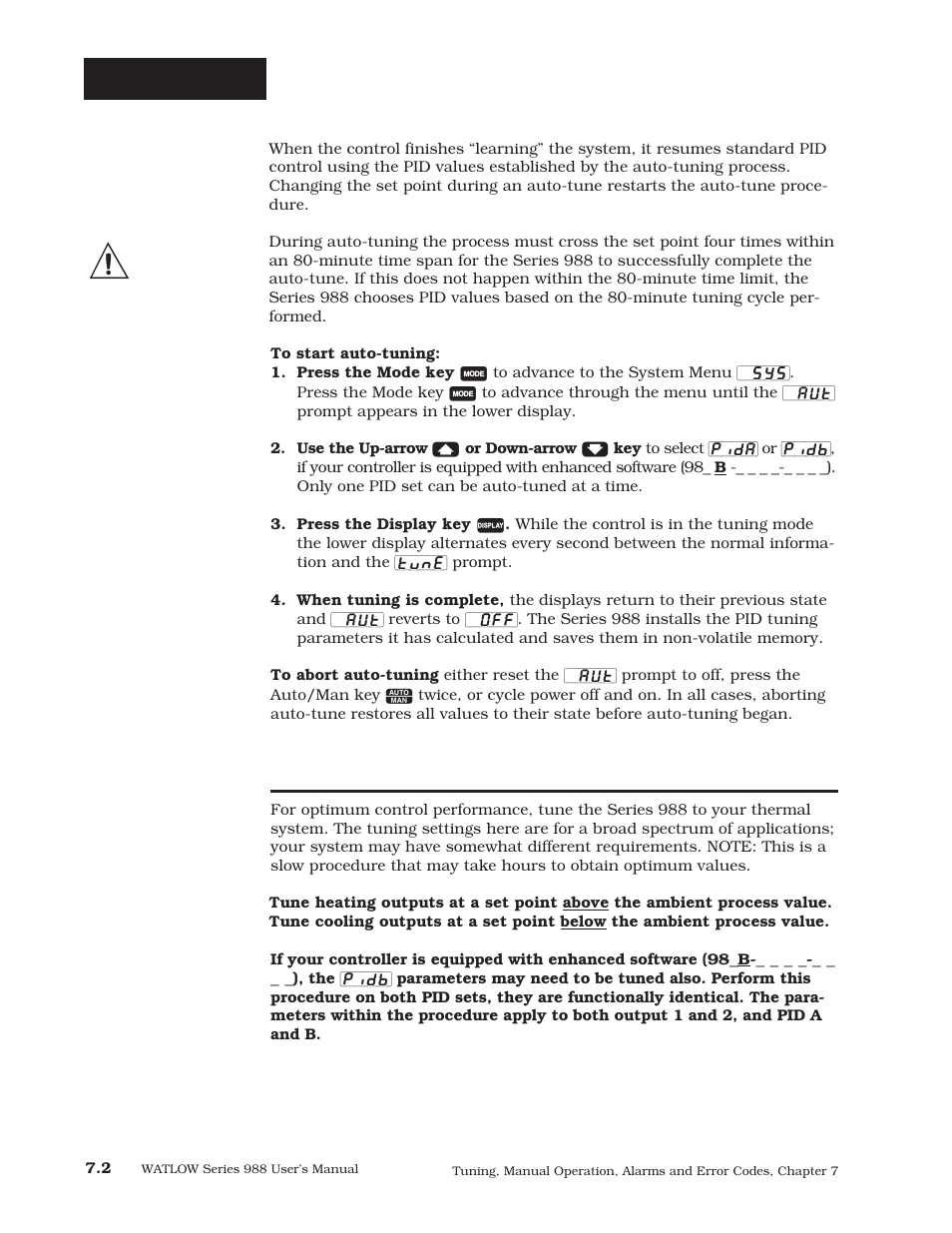 Manual tuning, Tuning | Watlow Series 988 User Manual | Page 106 / 163
