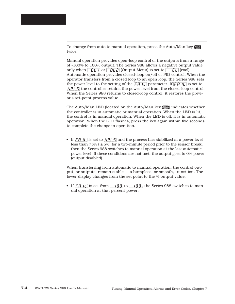 Manual and automatic operation, Auto/man | Watlow Series 988 User Manual | Page 108 / 163