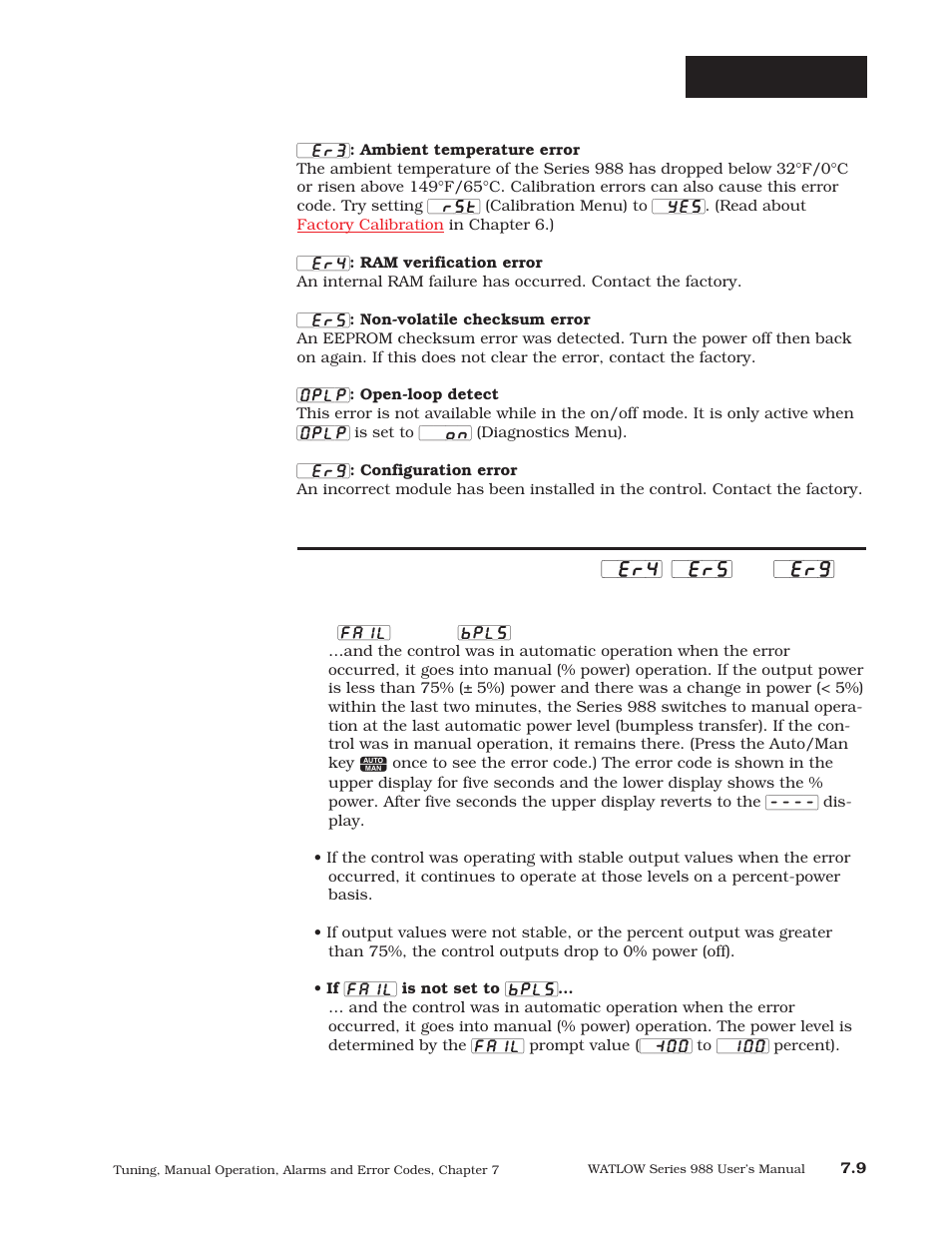Error code actions, Error codes | Watlow Series 988 User Manual | Page 113 / 163