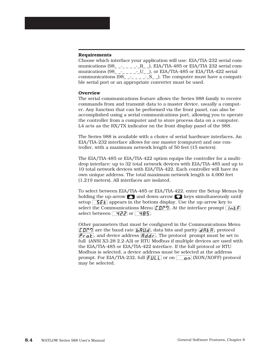 Communications, General software | Watlow Series 988 User Manual | Page 118 / 163