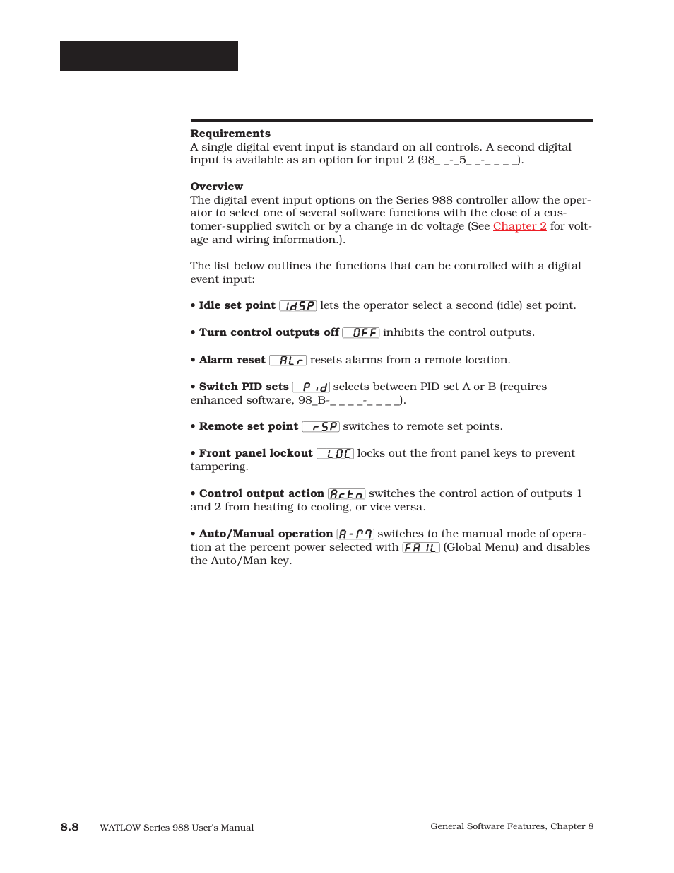Digital events, General software | Watlow Series 988 User Manual | Page 122 / 163