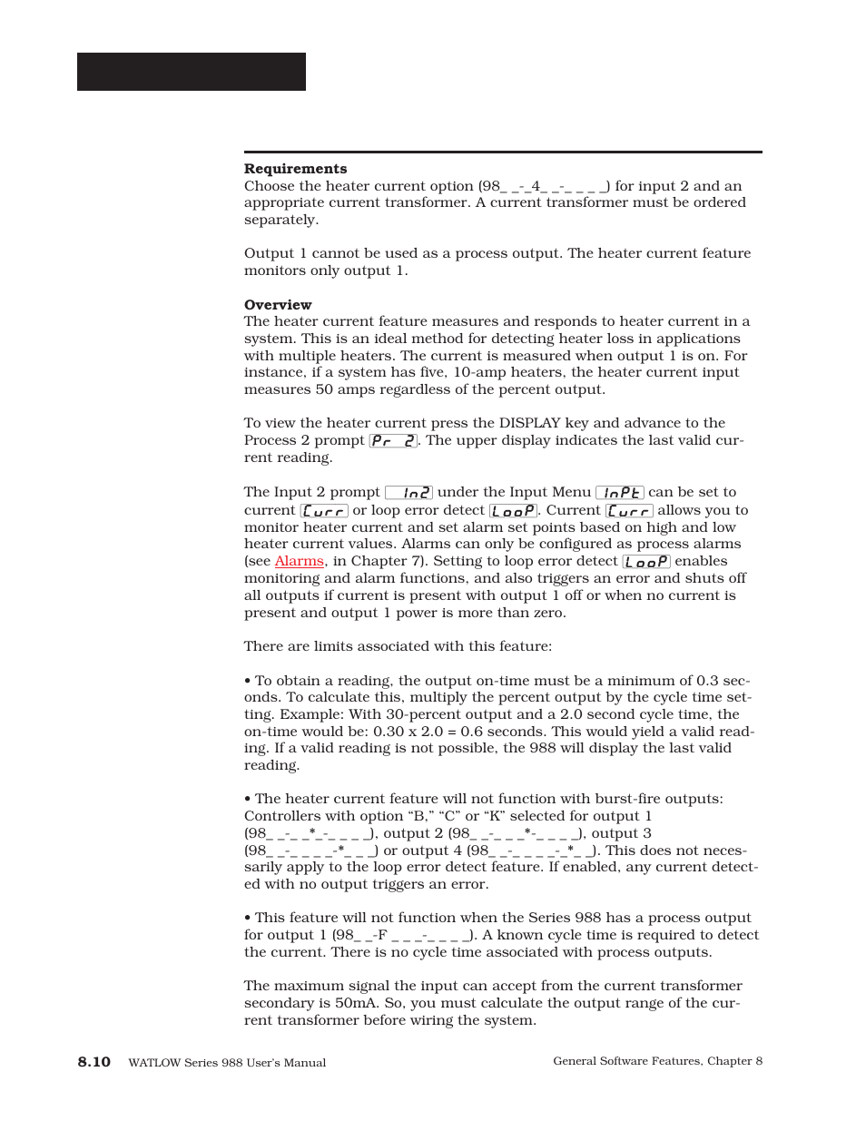 Heater current, General software | Watlow Series 988 User Manual | Page 124 / 163