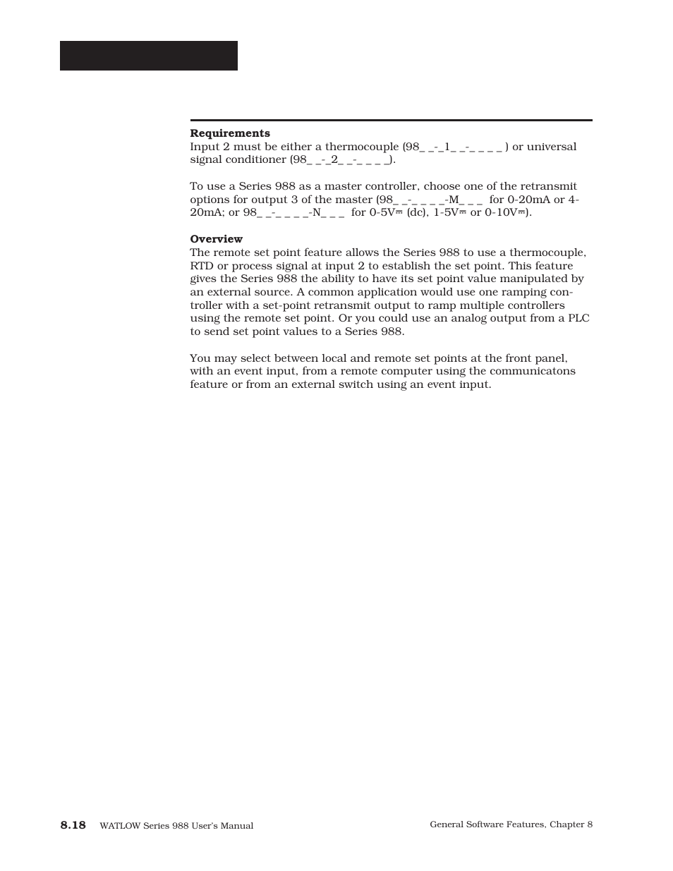 Remote set point, General software | Watlow Series 988 User Manual | Page 132 / 163