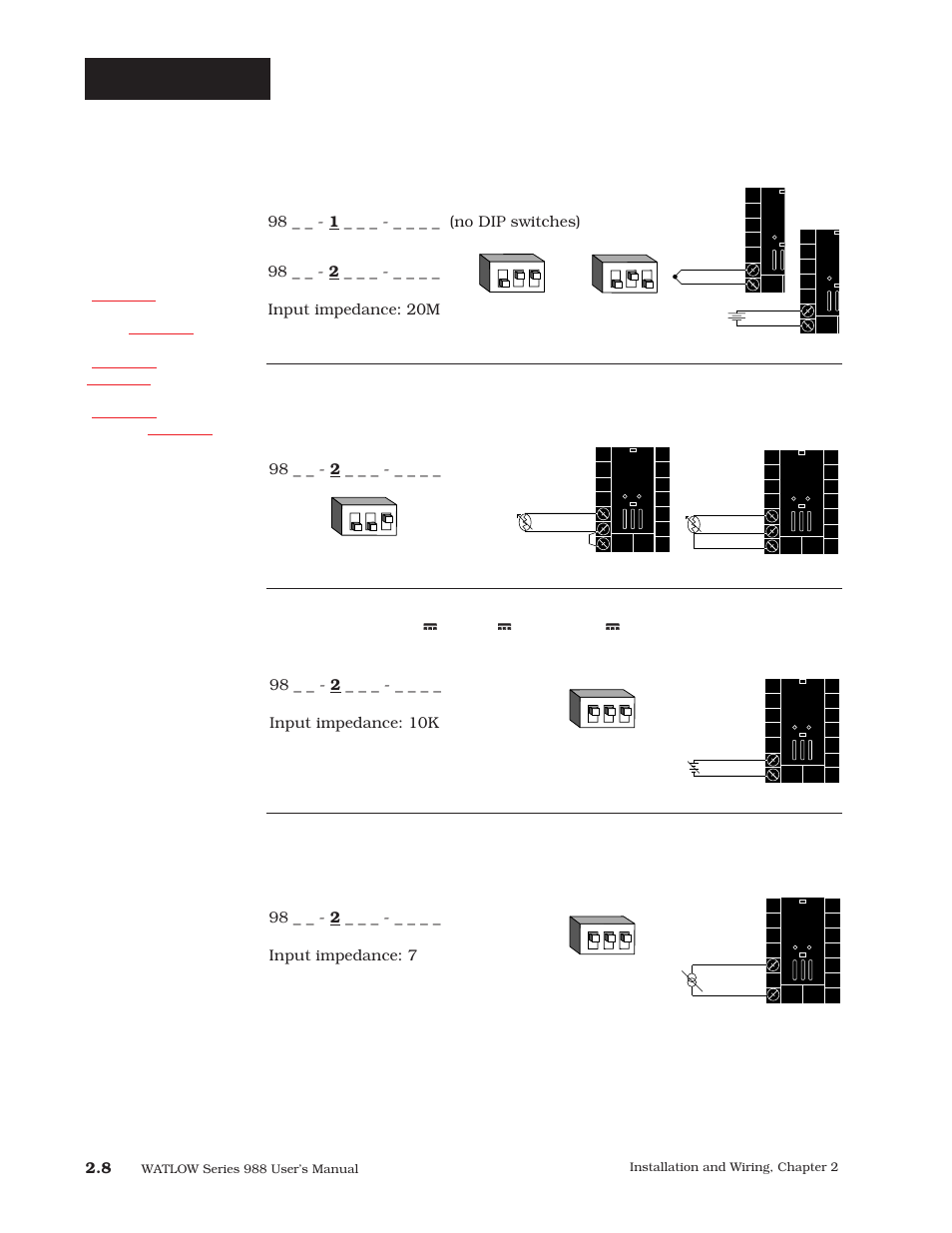 Input 1 wiring, Thermocouple or 0-50mv (high impedance) | Watlow Series 988 User Manual | Page 18 / 163