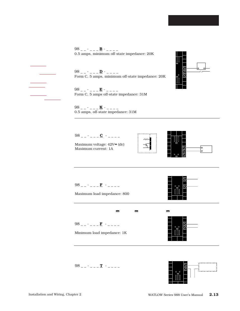 Output 2 wiring, Switched dc, open collector, External signal conditioner power supply | Ac outputs | Watlow Series 988 User Manual | Page 23 / 163