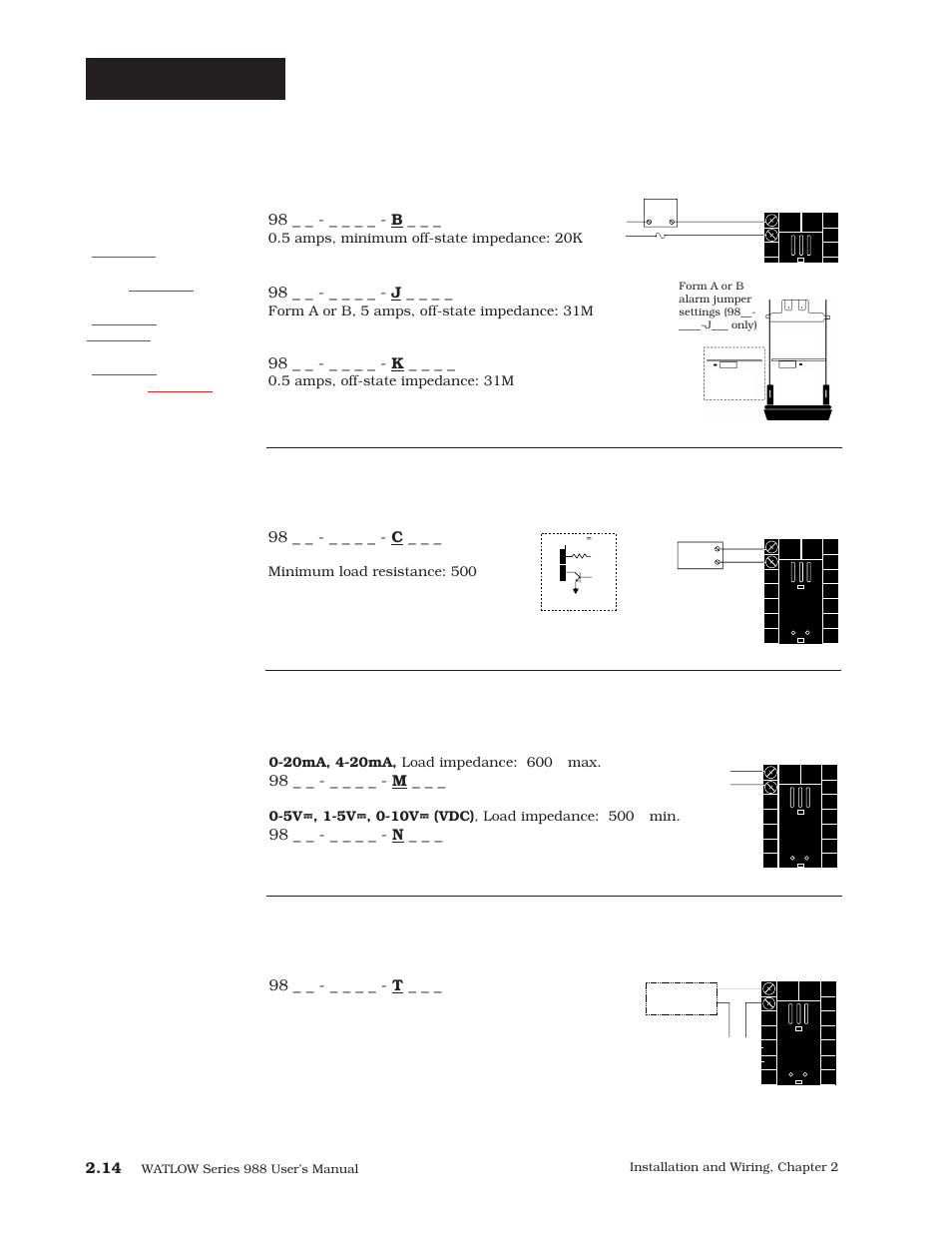 Output 3 wiring, Process retransmit, External signal conditioner power supply | Ac outputs, Switched dc | Watlow Series 988 User Manual | Page 24 / 163