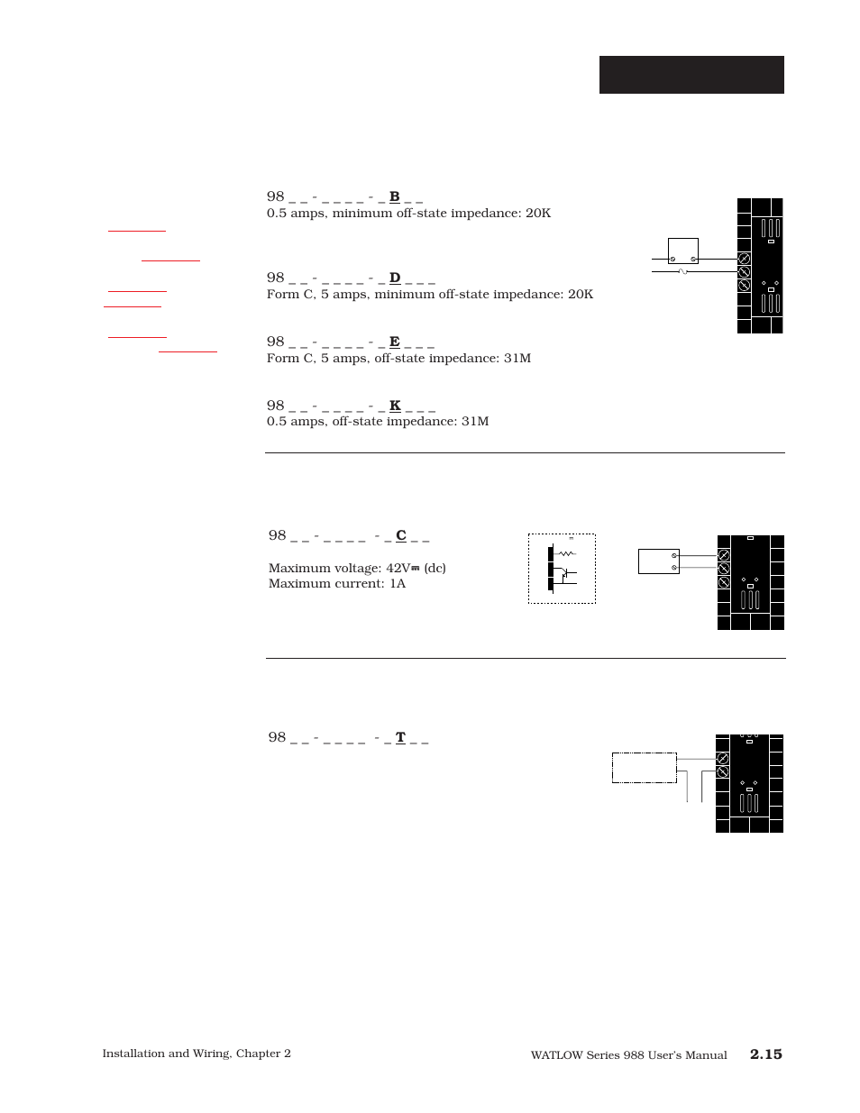 Output 4 wiring, Switched dc, open collector, Ac outputs | External signal conditioner power supply, For data communications wiring refer to | Watlow Series 988 User Manual | Page 25 / 163