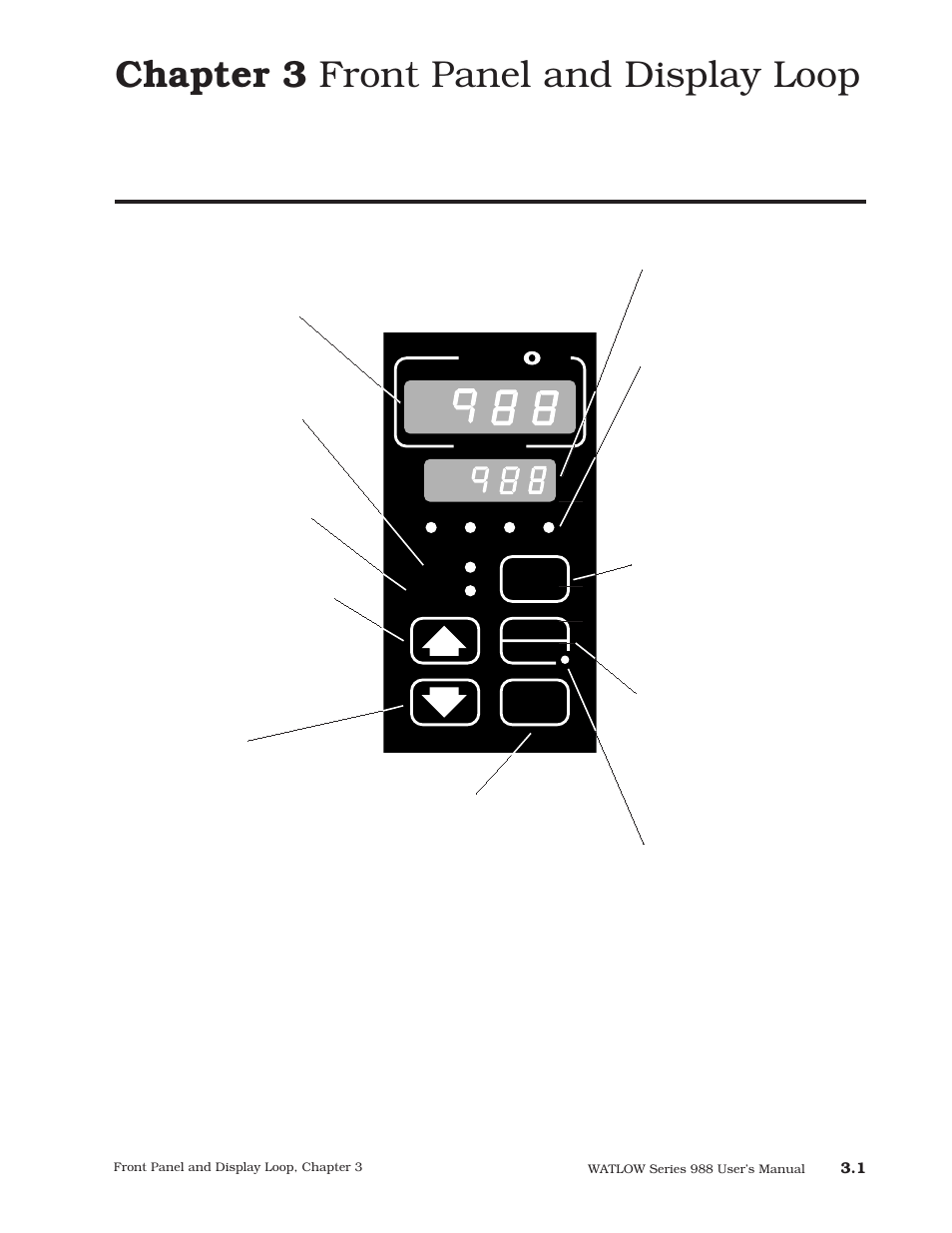 Chapter 3, Keys and displays, Configure and document the controller software | Chapters 3-6, Chapter 3 front panel and display loop | Watlow Series 988 User Manual | Page 26 / 163