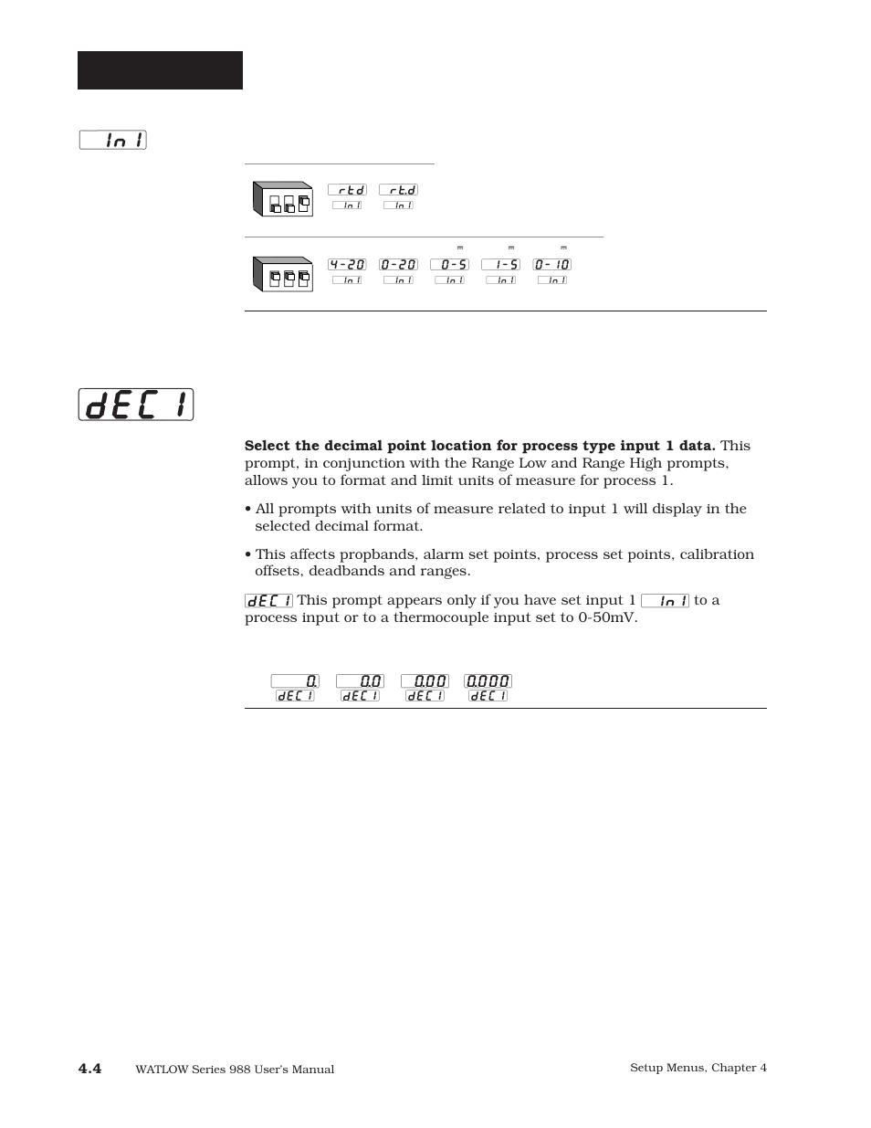 Dec1, Setup-input, Decimal 1 | Watlow Series 988 User Manual | Page 31 / 163