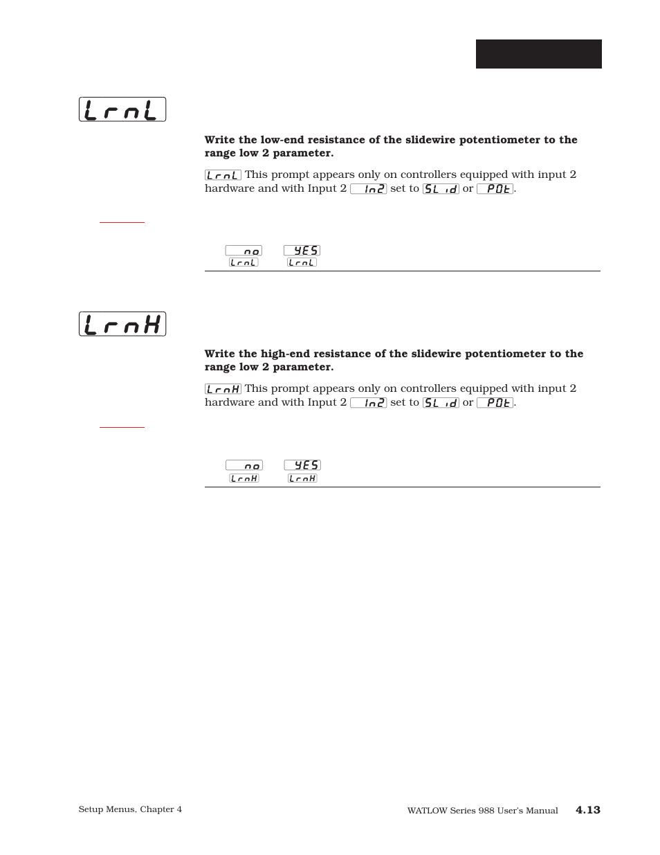 Lrnl] [lrnh, Setup-input | Watlow Series 988 User Manual | Page 40 / 163