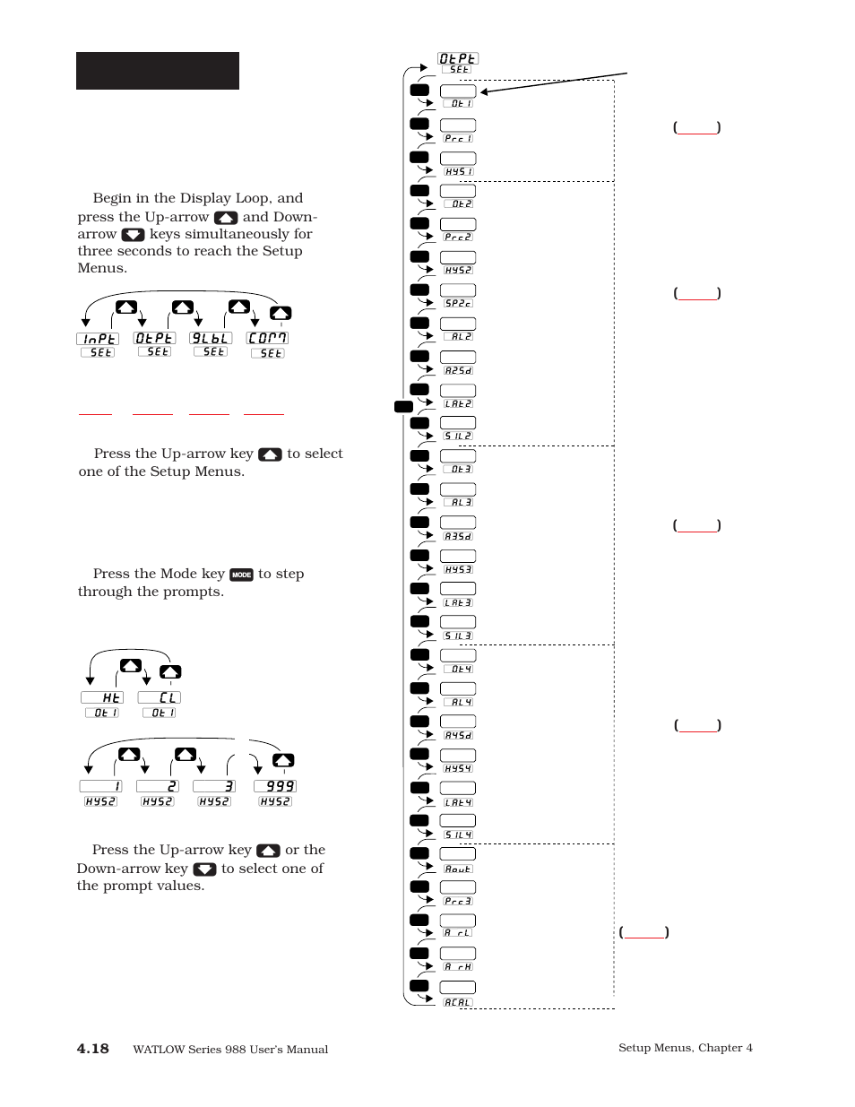 Output menu, P. 4.18, Setup-output | Reaching the output menu | Watlow Series 988 User Manual | Page 45 / 163