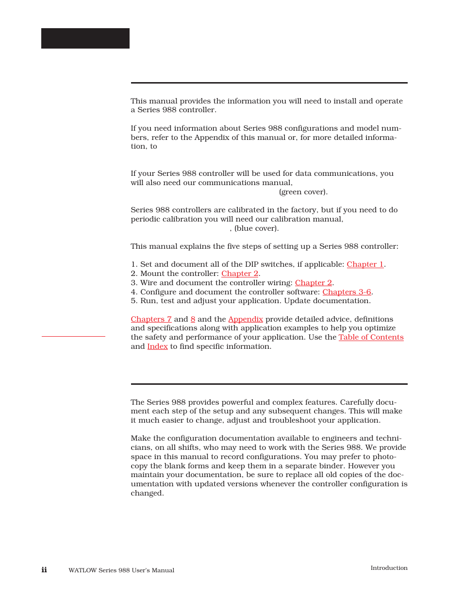 Using this manual, Document every step, Introduction | Watlow Series 988 User Manual | Page 5 / 163