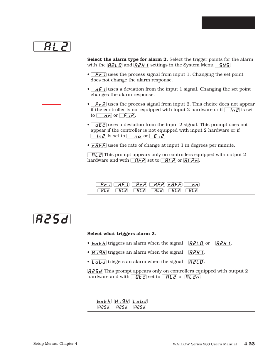 Al2] [a2sd, Setup-output, Alarm 2 | Alarm 2 side | Watlow Series 988 User Manual | Page 50 / 163