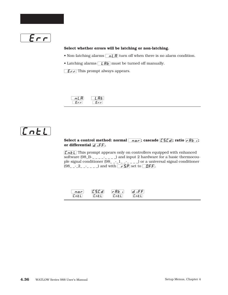 Err] [cntl, Setup-global, Error latching | Control type | Watlow Series 988 User Manual | Page 63 / 163