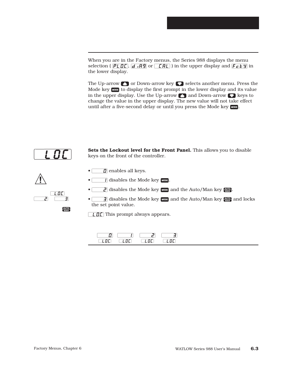 Factory-panel lockout, Panel lockout prompts, Front panel lockout | Watlow Series 988 User Manual | Page 93 / 163