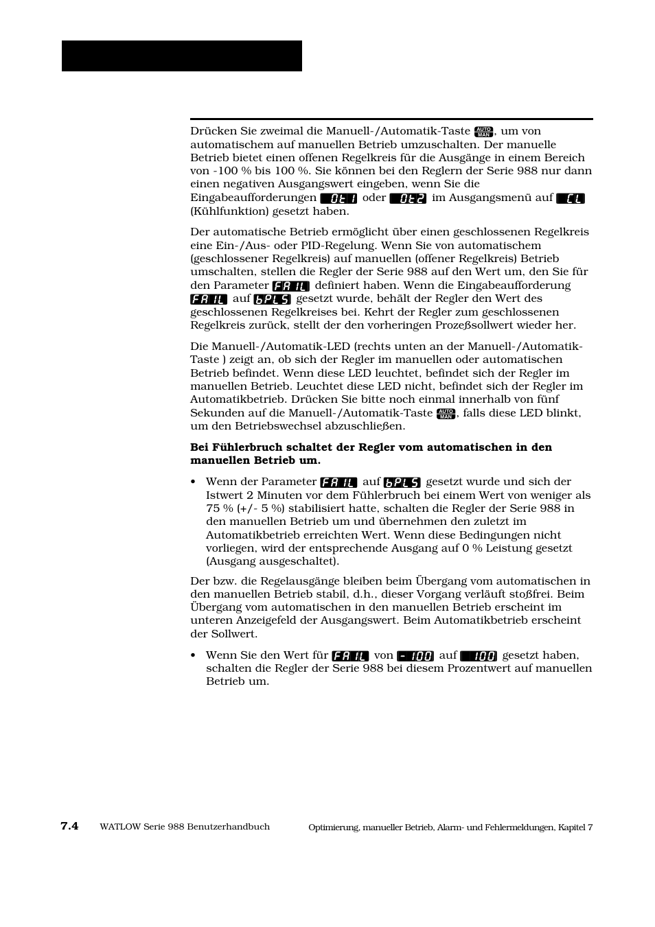 Manueller und automatischer betrieb, Manueller/atomatikbetrieb | Watlow Series 988 User Manual | Page 109 / 128