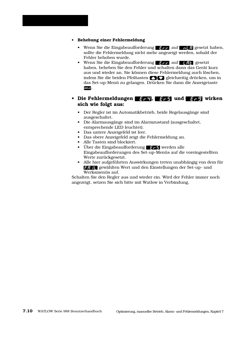 Fehlermeldungen | Watlow Series 988 User Manual | Page 115 / 128