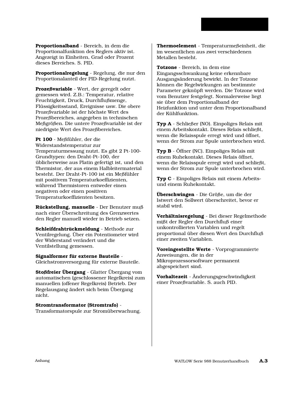 Glossar p-z | Watlow Series 988 User Manual | Page 118 / 128