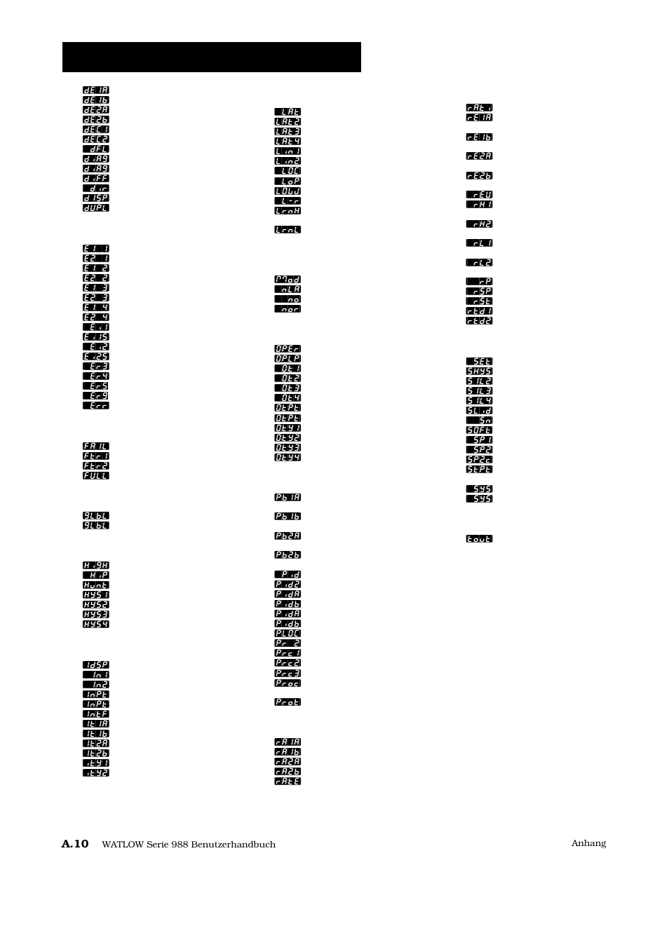 Index — eingabeaufforderungen, J, k, l, M, n | Q, r, T, u, v, w, x, y, z, A.10 | Watlow Series 988 User Manual | Page 125 / 128
