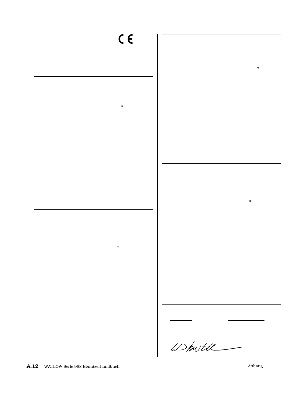 Konformitätserklärung, A.12 konformitätserklärung, A.12 | Declaration of conformity | Watlow Series 988 User Manual | Page 127 / 128