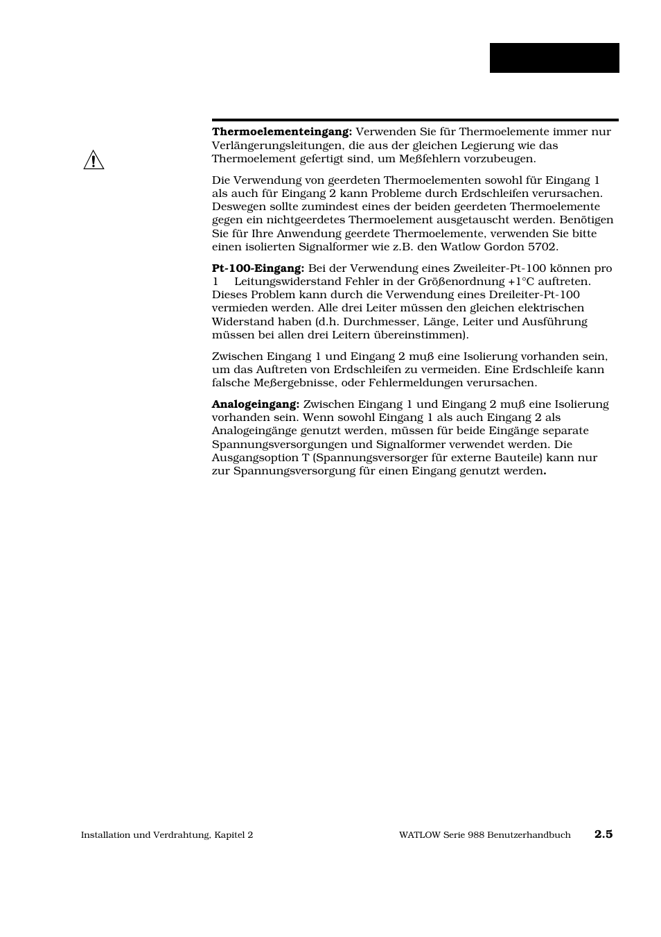 Hinweise für die meßfühlerinstallation, Verdrahtung | Watlow Series 988 User Manual | Page 14 / 128