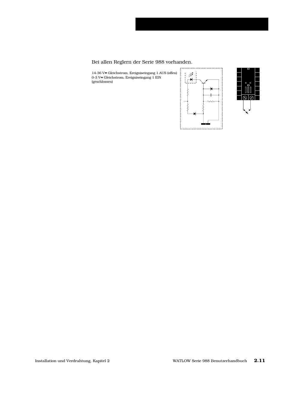 Verdrahtung ereigniseingang 1, Digitaler ereigniseingang 1, Bei allen reglern der serie 988 vorhanden | Watlow Series 988 User Manual | Page 20 / 128