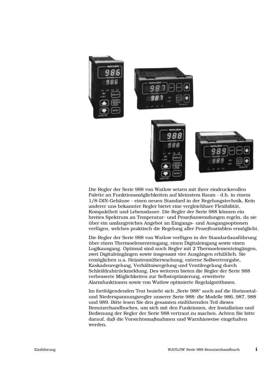 Einführung, Einführung für die regler der serie 988 von watlow | Watlow Series 988 User Manual | Page 3 / 128