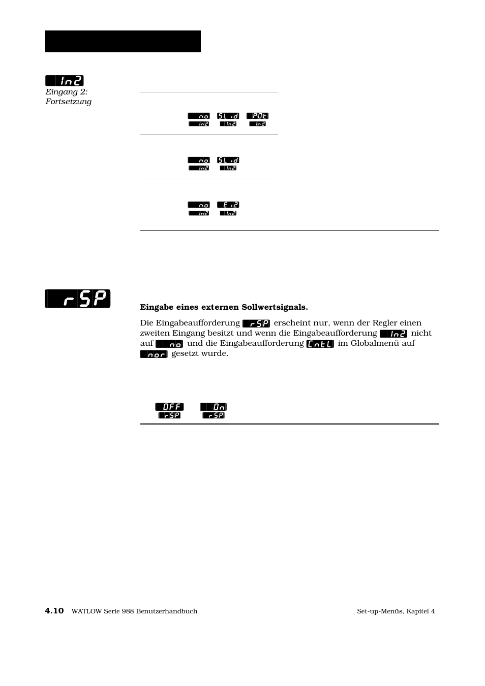 Set-up: eingangsmenü, Externer sollwert | Watlow Series 988 User Manual | Page 37 / 128