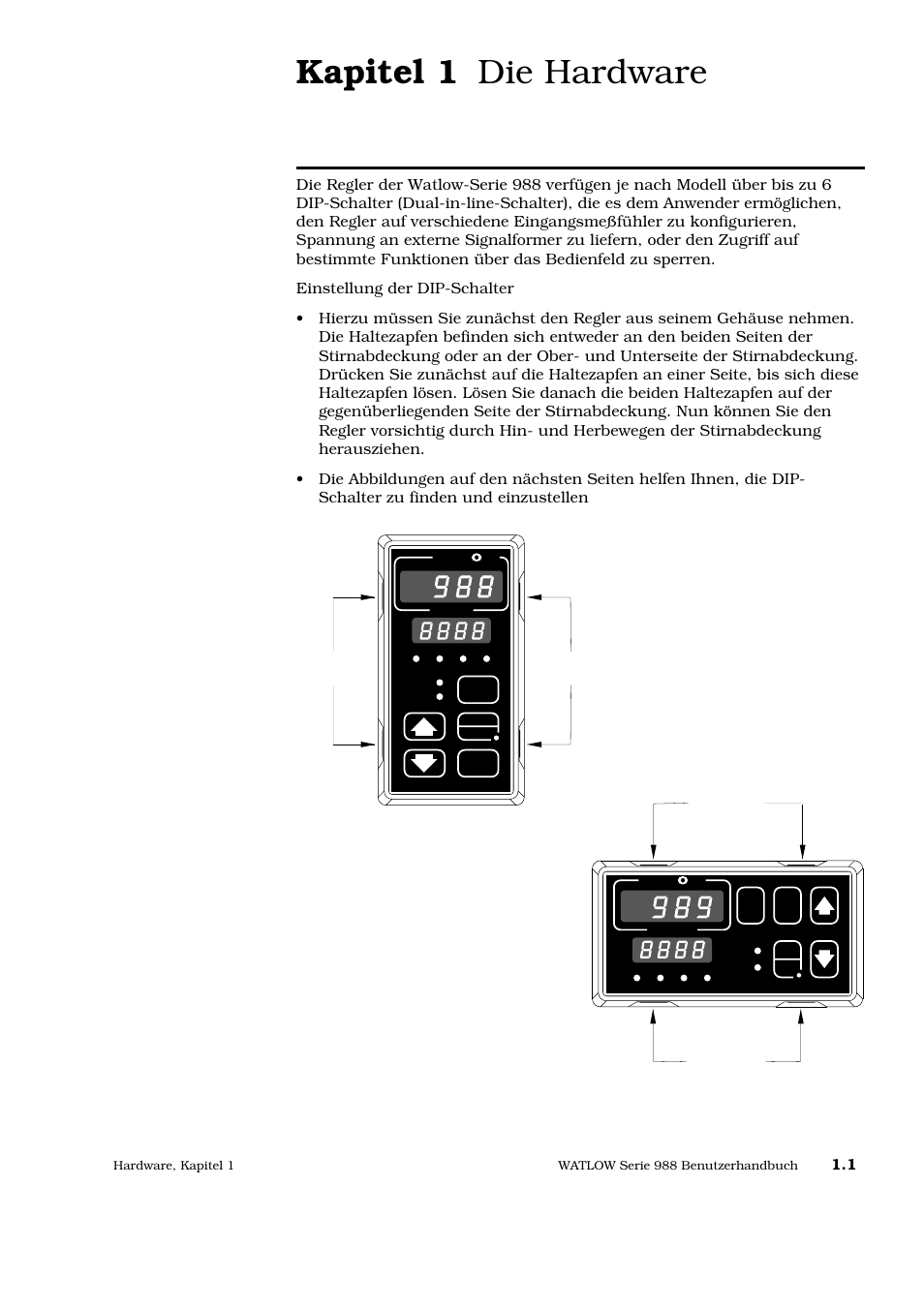 Kapitel 1 die hardware, Dip-schalter und ihre funktionen | Watlow Series 988 User Manual | Page 6 / 128