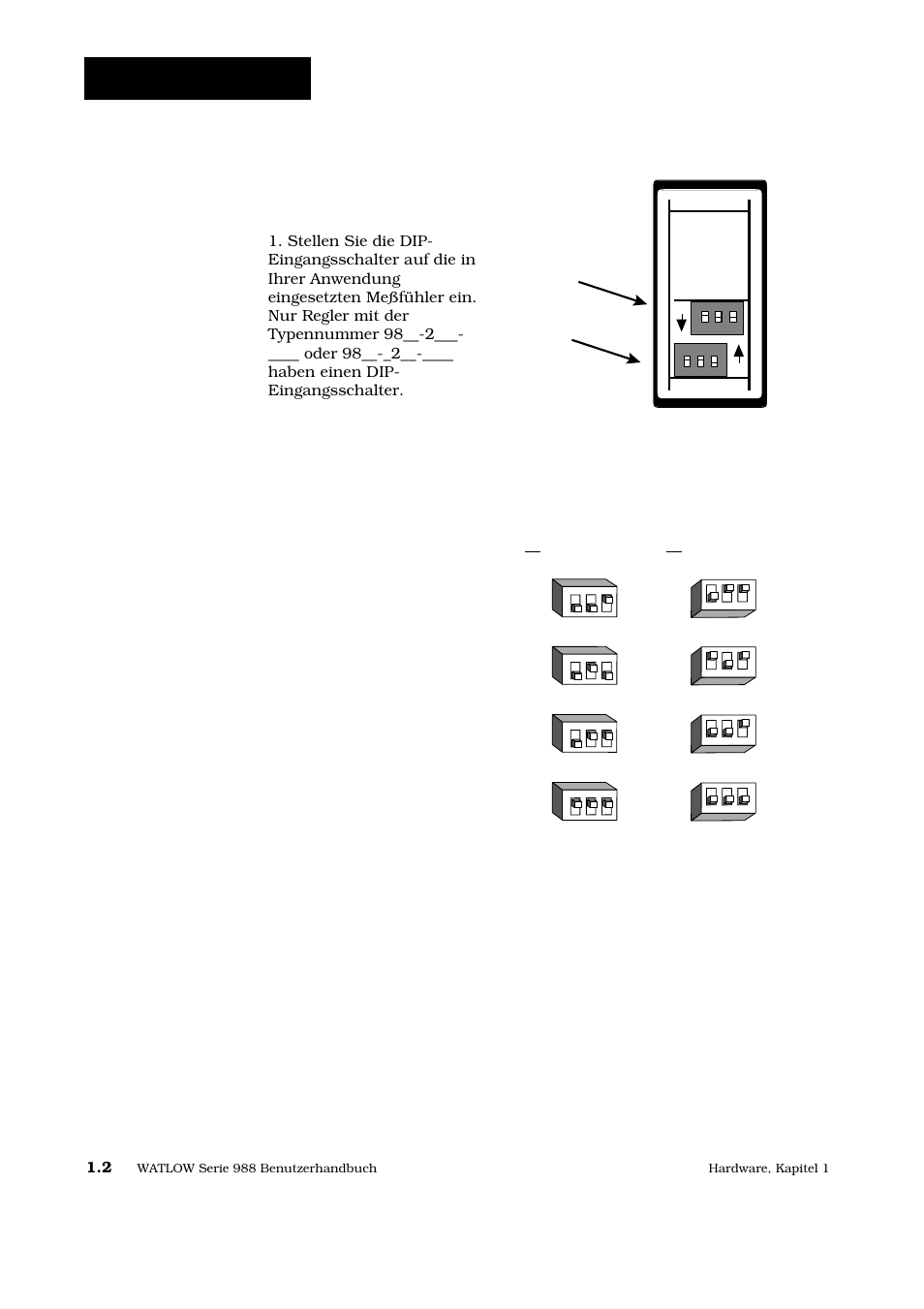 Dip-schalter, Eingang 1 eingang 2 | Watlow Series 988 User Manual | Page 7 / 128