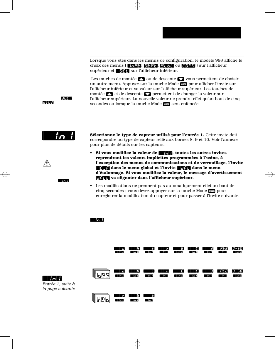 Invites d’entrée, Configuration - entrée, Entrée 1 | Watlow Series 988 User Manual | Page 33 / 132