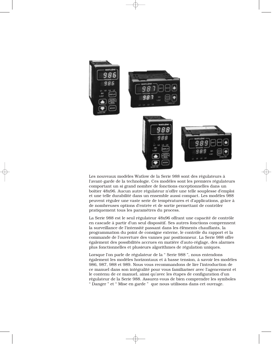 Introduction aux régulateurs watlow de la, Serie 988 | Watlow Series 988 User Manual | Page 5 / 132