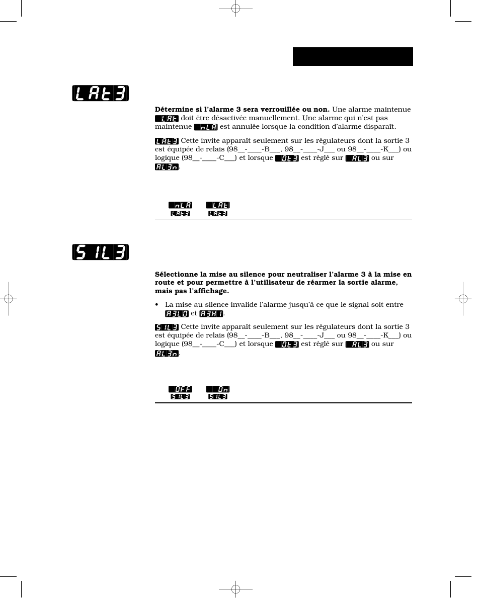 Verrouillage 3, Mise au silence 3, Lat3 | Sil3, Configuration-sortie | Watlow Series 988 User Manual | Page 57 / 132
