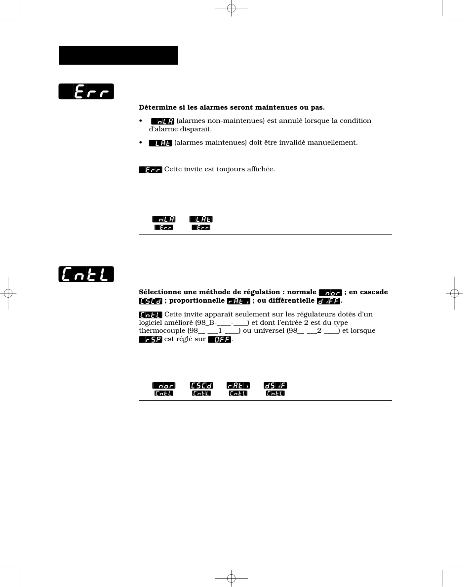 Maintien de l’erreur, Type de régulation, Err] [cntl | Configuration-global | Watlow Series 988 User Manual | Page 66 / 132