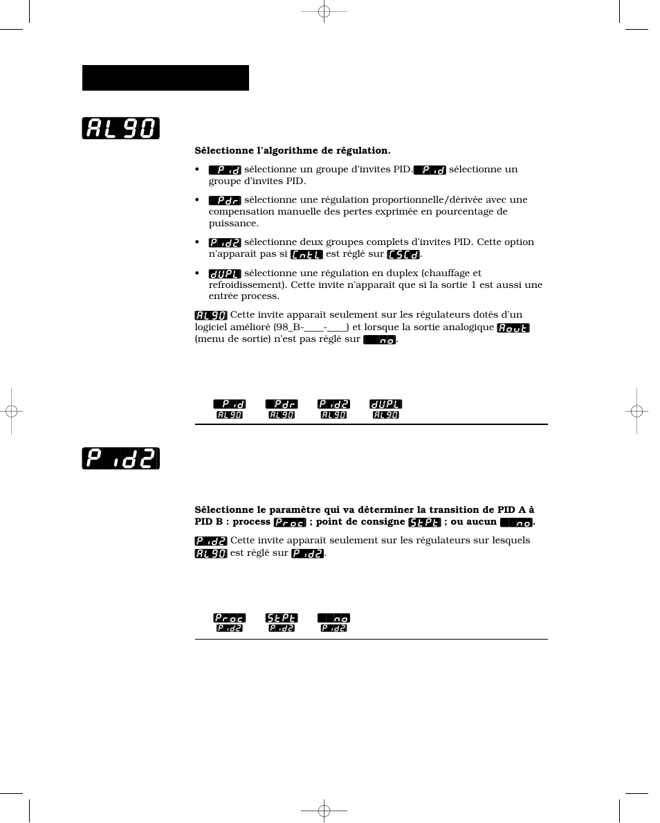 Algorithme [algo, Sélection de transition pid 2, Algo] [pid2 | Configuration-global, Algorithme | Watlow Series 988 User Manual | Page 68 / 132