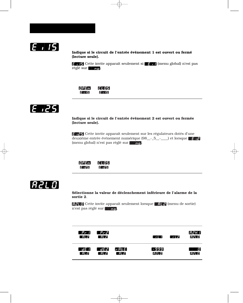 État de l’entrée événement 1, État de l’entrée événement 2, Alarme 2 , niveau bas | Ei1s] [ei2s] [a2lo, Exploitation-système | Watlow Series 988 User Manual | Page 82 / 132